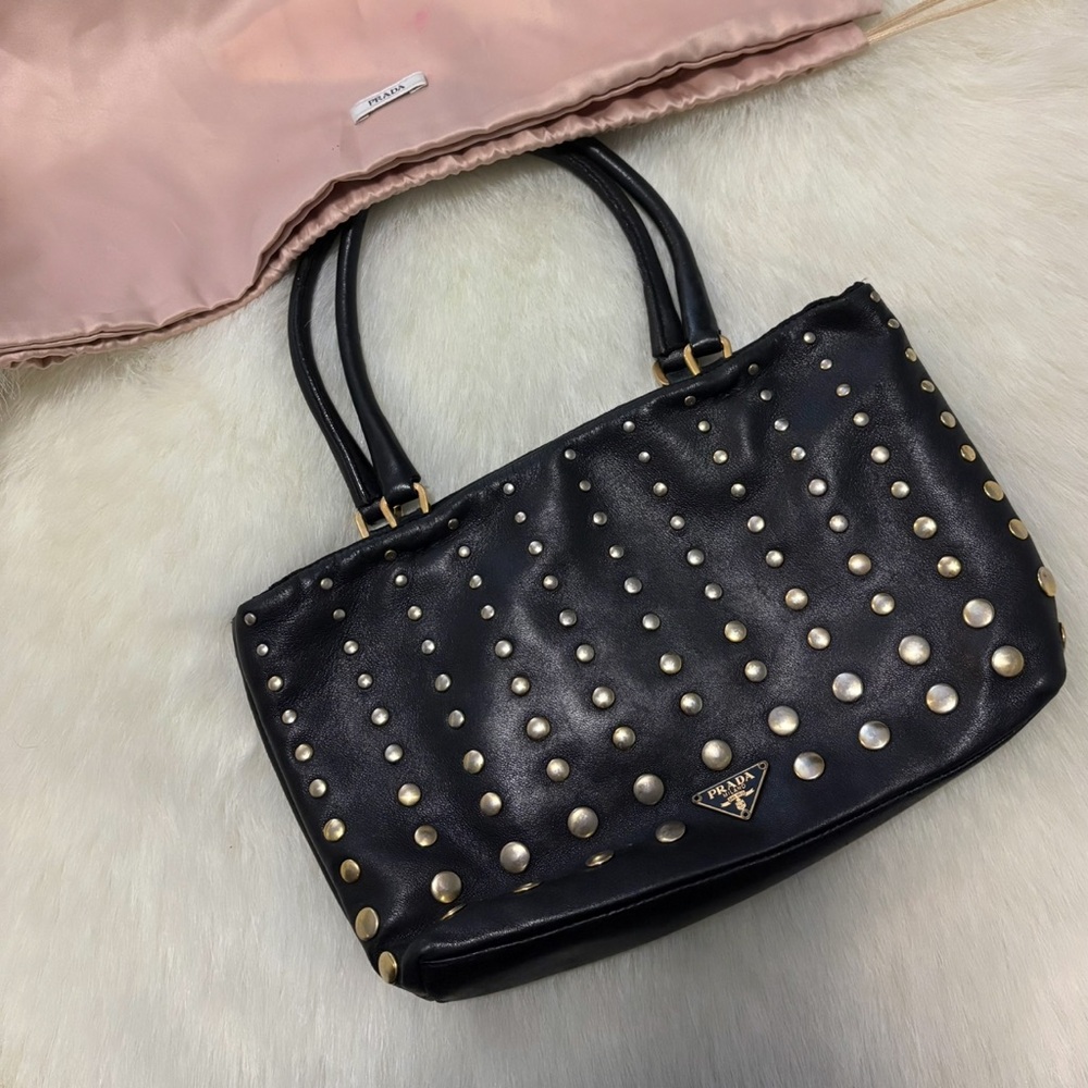 PRADA BLACK LEATHER STUDDED MINI BAG